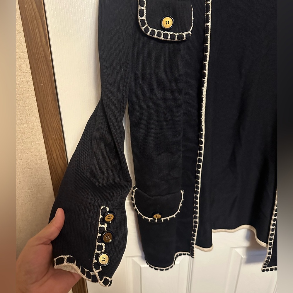 Valentino Black Cardigan with White Trim - Picture 4 of 9